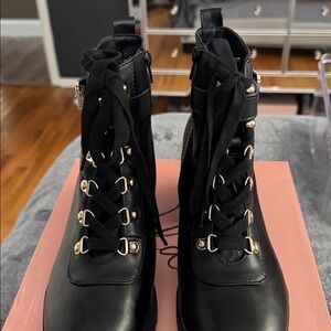 Wild Pair Black Ankle Boots with Gold Accents